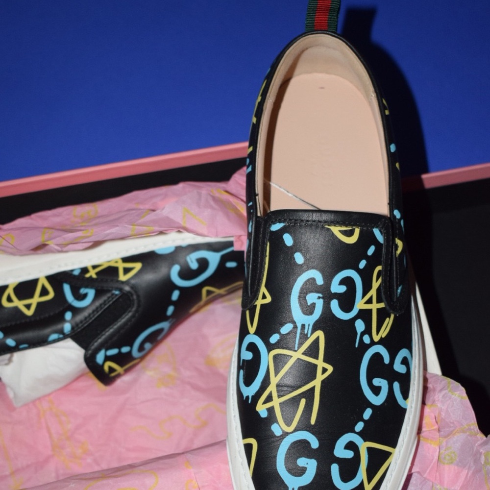 Gucci Dublin Ghost Graffiti Print Slip-On Sneakers